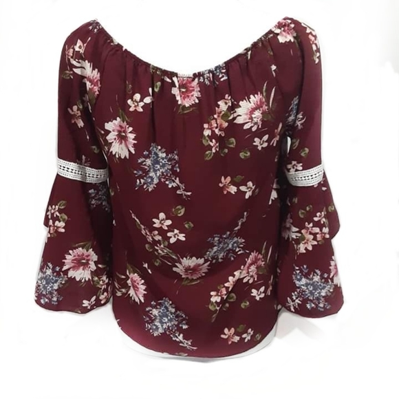 Love Crazy Red Floral Boho Bell Sleeve Blouse - Picture 4 of 4